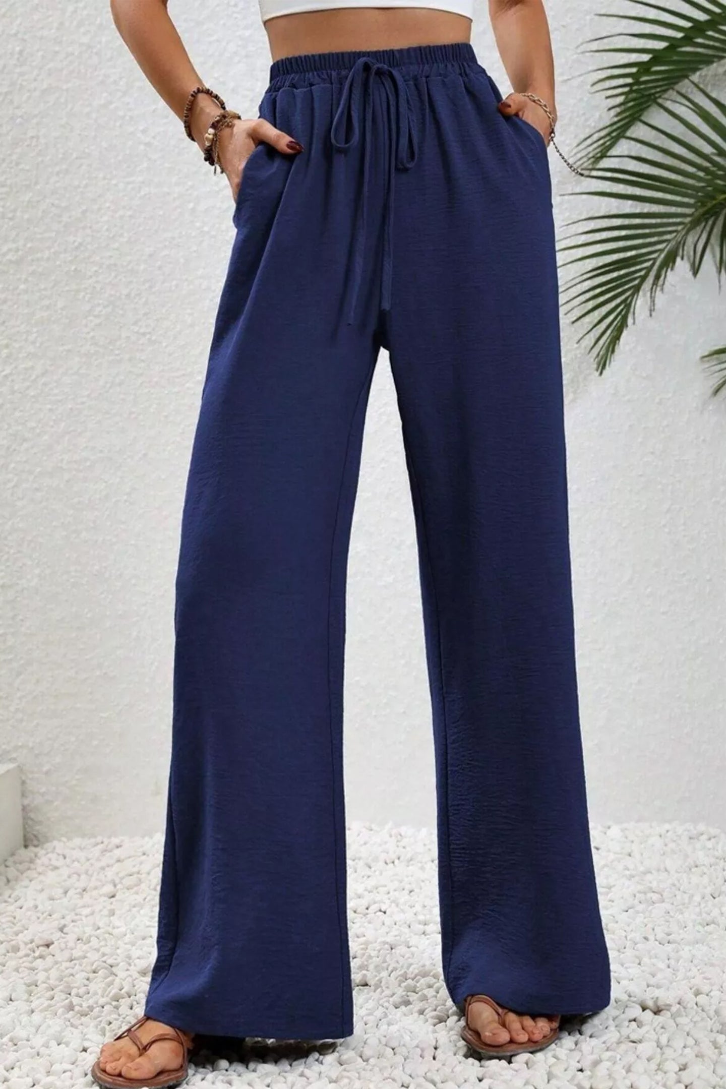 Casual Drawstring Wide Leg Pants